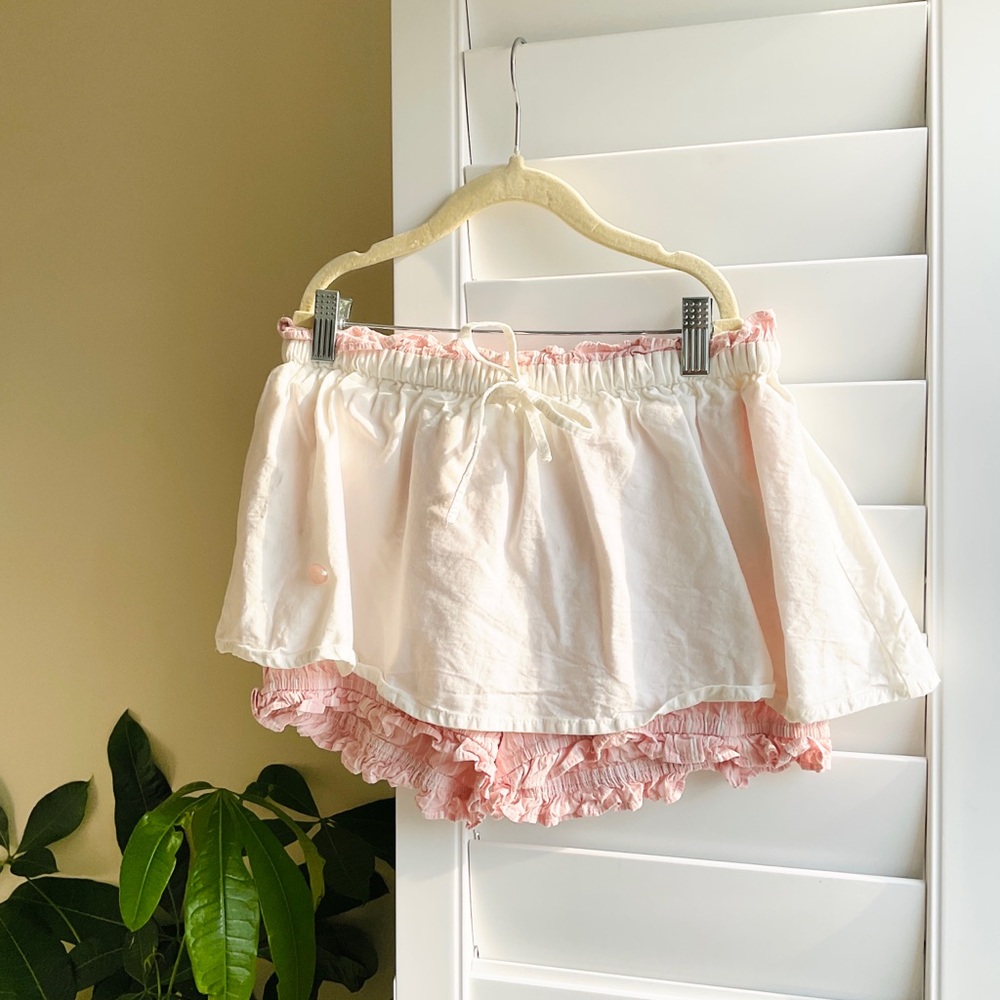 Girls White Layered Skirt with Pink Ruffle Underskirt
